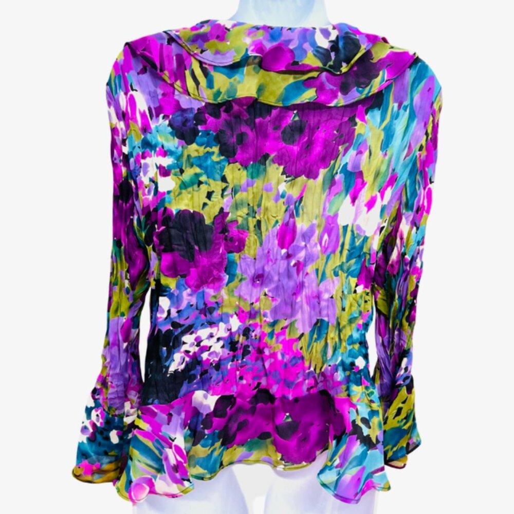 Allison Taylor & Laura Max Blouse L+XL Pleated Ruffle V-Neck Bell Sleeve(#53 - Picture 9 of 14
